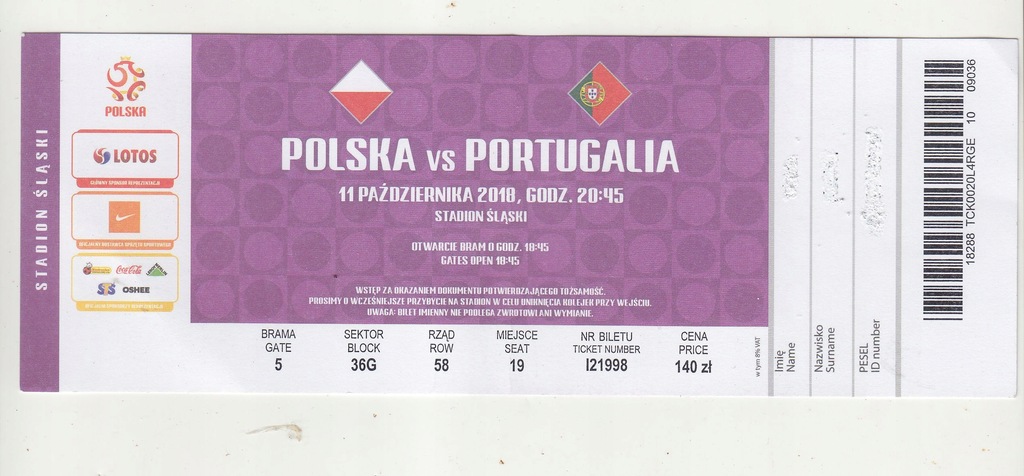POLSKA-PORTUGALIA 11-10-2018 STADION ŚLĄSKI