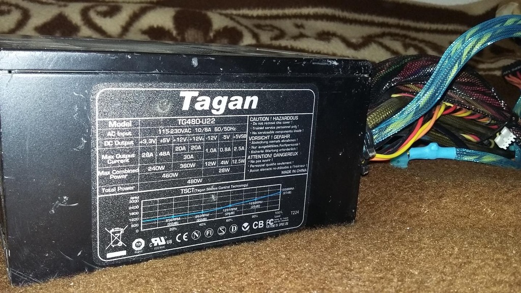 Zasilacz Tagan TG480-U22 Dużo Kabli 6pin 8pin 480w