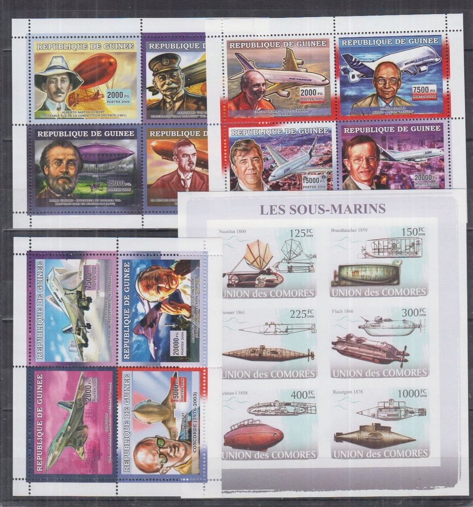 D27. MNH Guinee/Comore Lotnictwo Samoloty Zeppeli