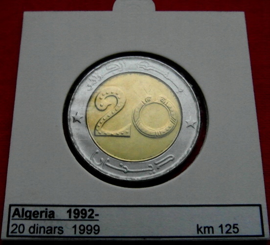 203. ALGIERIA 20 DINARÓW DINARS 1999. KM 125. UNC
