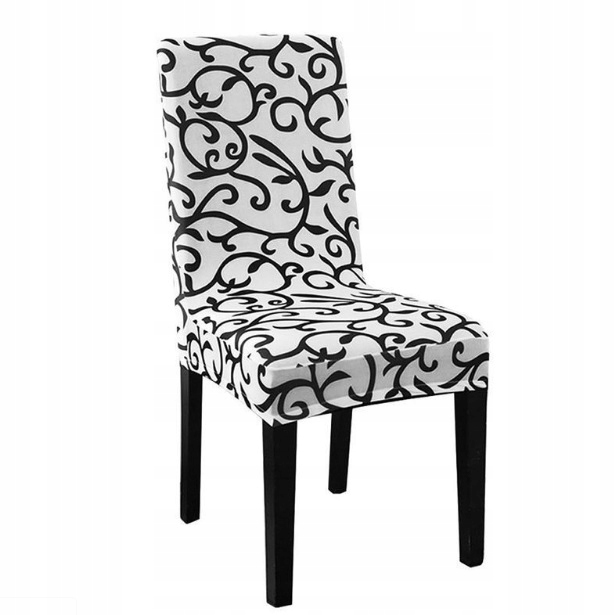 Pokrowiec na krzesło elastyczny biały czarne WZORY
