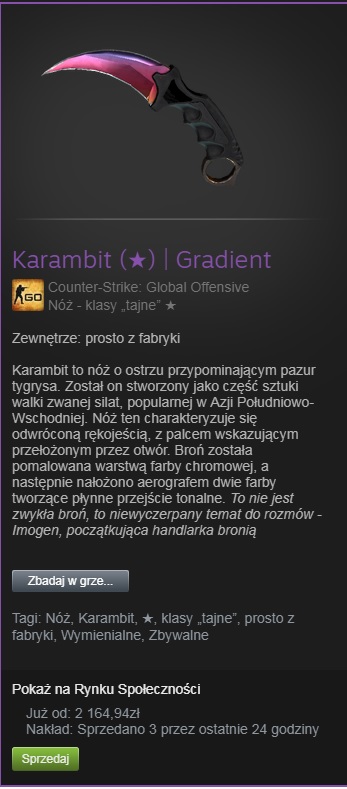 Nóż  Karambit Fade (85% Fade) CS:GO 