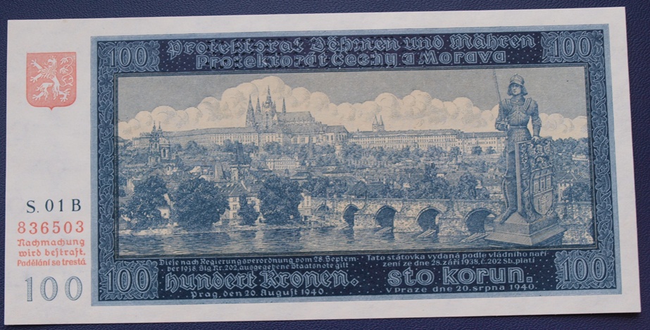 100 koron czeskich 20 sierpnia 1940 SPECIMEN