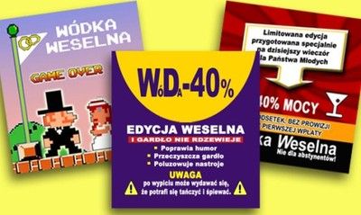 Śmieszne naklejki na wódkę weselną Stumbras 12szt