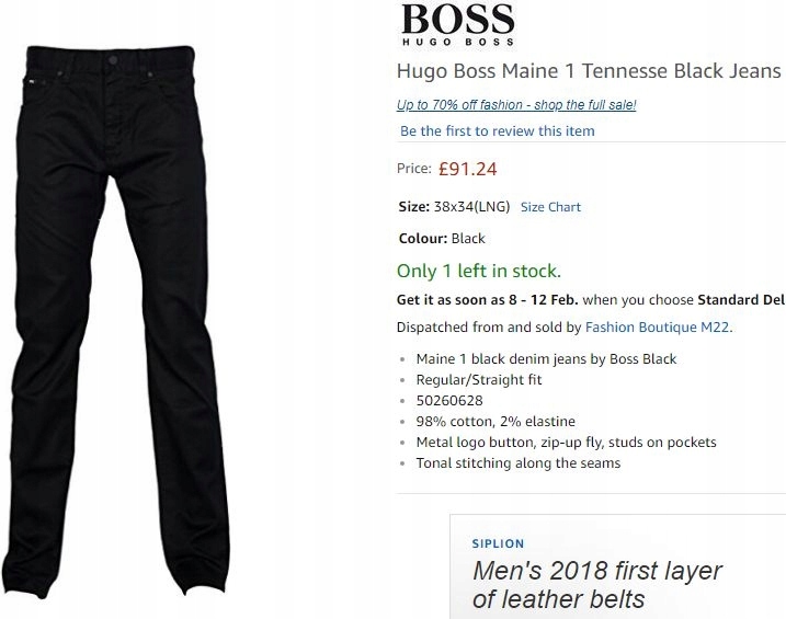Spodnie Hugo Boss Maine 1 Tennesse Black Stretch