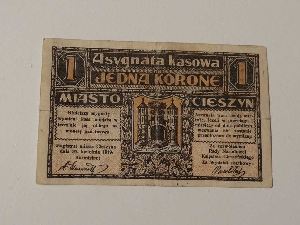 1 Korona 1919 Miasto Cieszyn