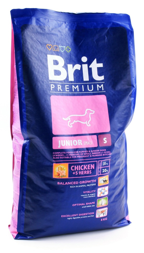 BRIT Premium karma psa JUNIOR S Small 8kg +Gratis!