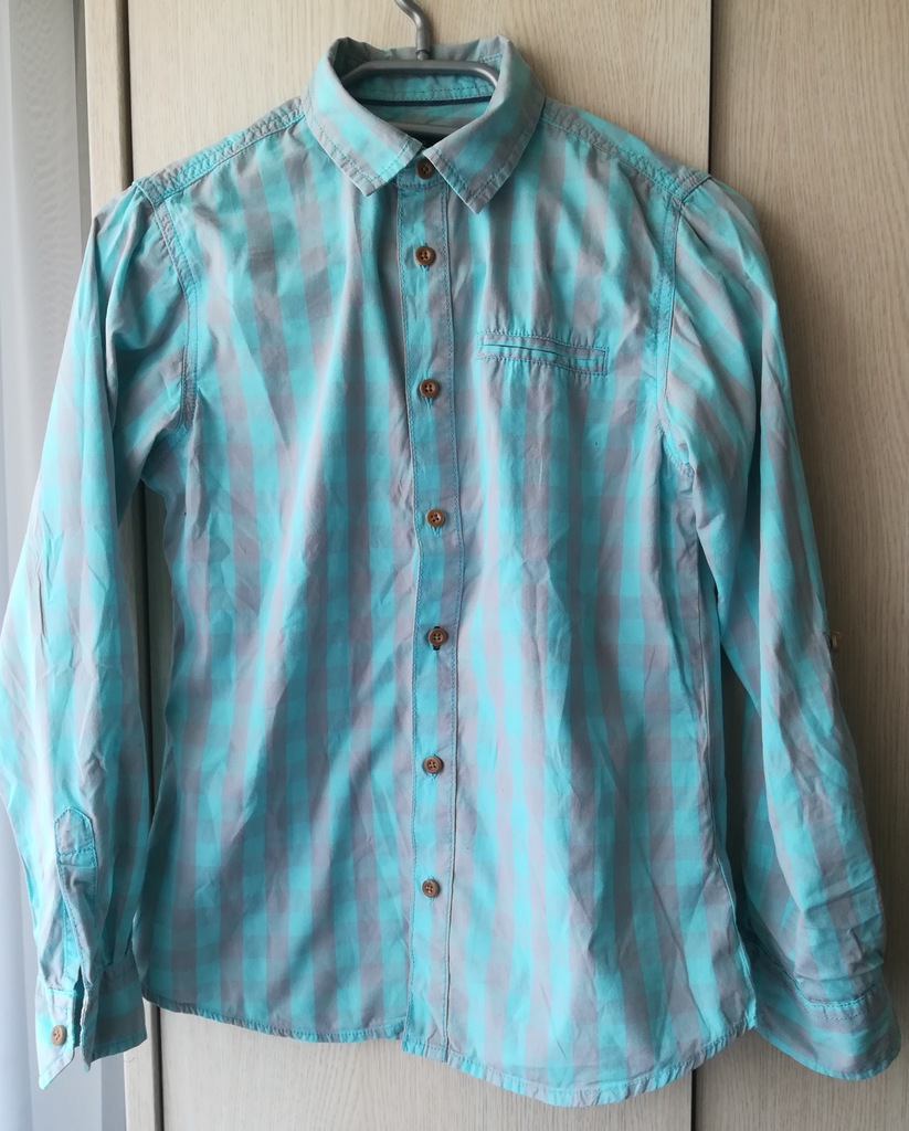H&M,  Koszula w szaro-turkusową kratę, roz.152