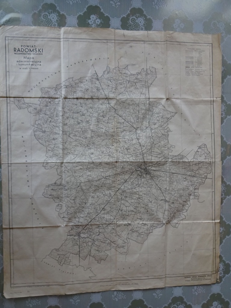 mapa Powiat Radomski Województwo Kieleckie - 1948r