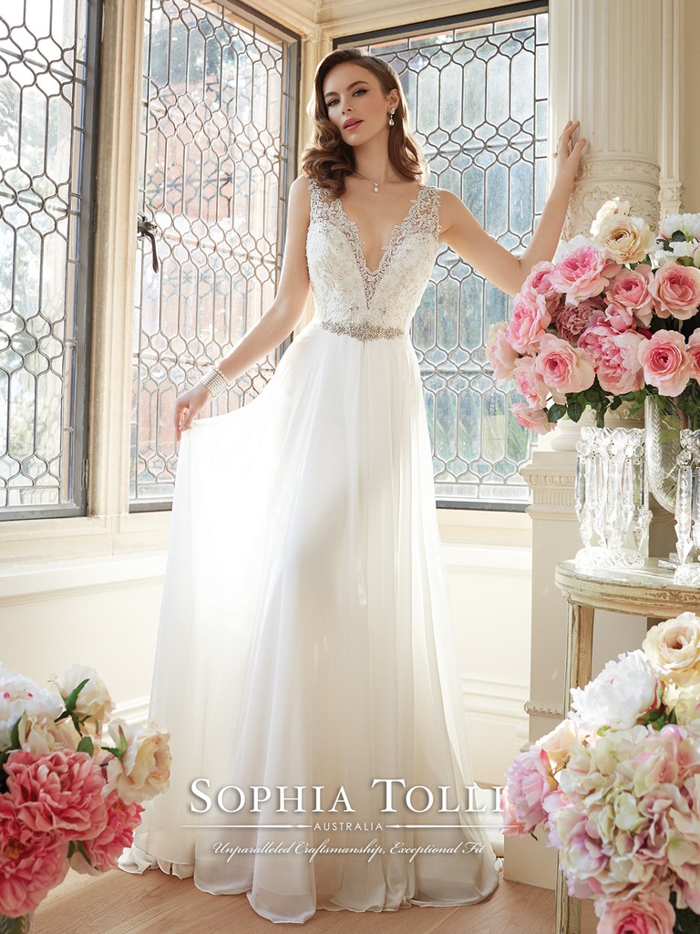 Sophia Tolli muślinowa lejąca suknia ślubna r34-36