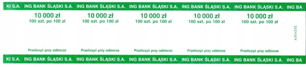 BANDEROLA NA BANKNOTY 100 sztuk po 100 zł. BANK ŚL