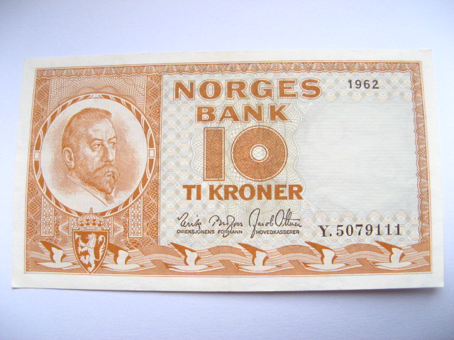 Banknot 10 koron Norwegia 1962 stan UNC