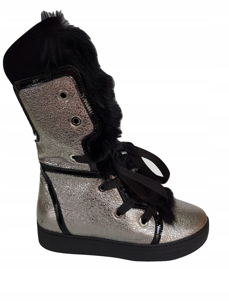 Ulmani Shoes 24408 skóra srebrne śniegowce futro37