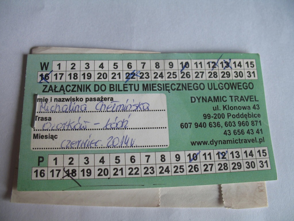 Bilet Poddębice Dynamic Travel miesięczny