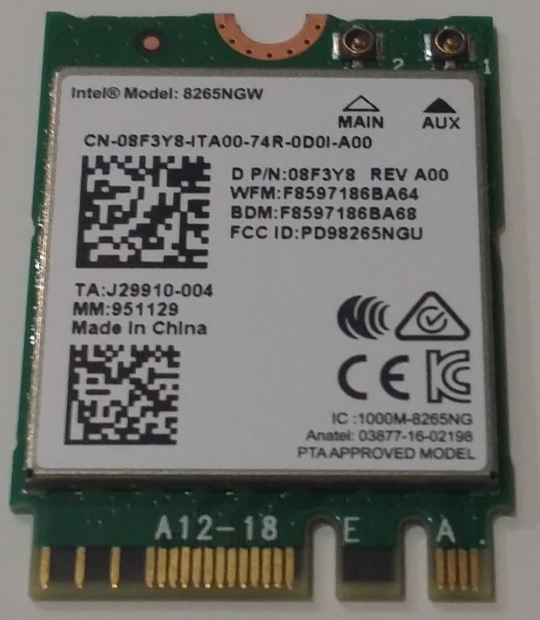 Intel AC 8265 NGW Dual Band 802.11ac WiFi + BT 4.2