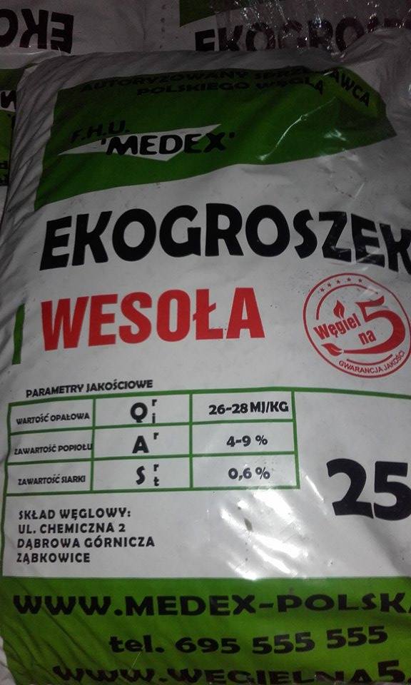 Ekogroszek WESOŁA worki 25kg 26-28MJ mocny SUCHY