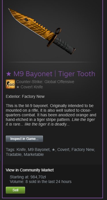 M9 BAYONET/BAGNET TIGER TOOTH/TYGRYSI KIEŁ CS:GO