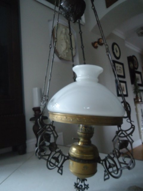 Stara lampa naftowa wisząca sufitowa brąz