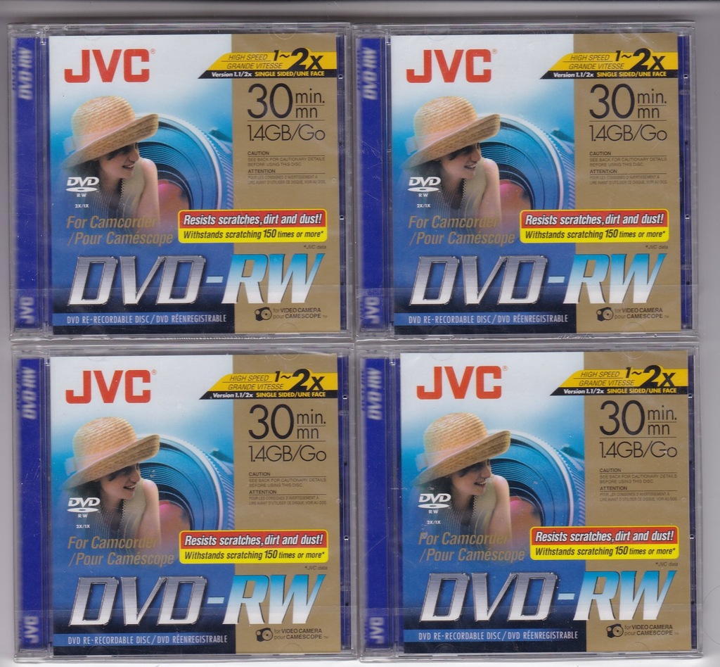 JVC DVD-RW 1.4GB 8cm 30min KOMPLET 4 SZT / JAPAN