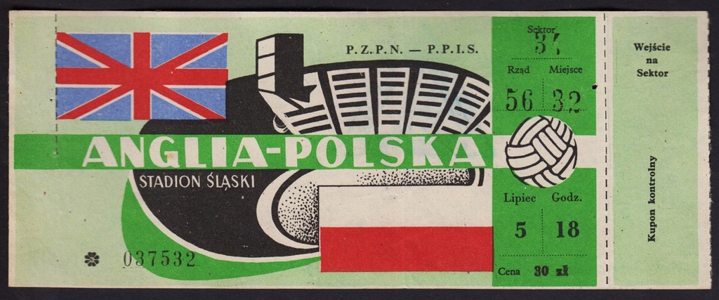 BILET - STADION ŚLĄSKI - POLSKA - ANGLIA 1966 ///