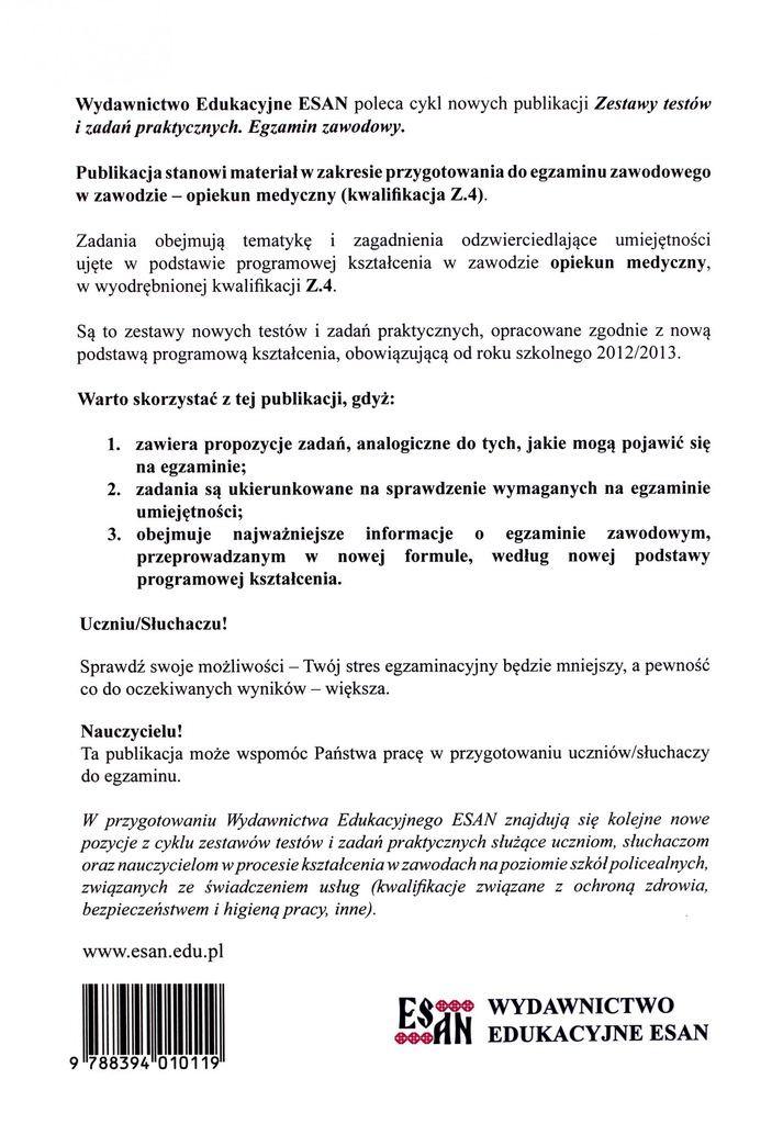 Egzamin Zawodowy Opiekun Medyczny 2015 ksiazka-EGZAMIN ZAWODOWY. OPIEKUN MEDYCZNY. KWALIF - 7078375993