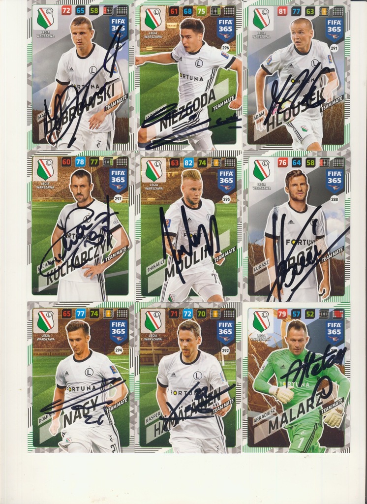 Panini Fifa365 Autografy Legia sezon 17/18 x 12