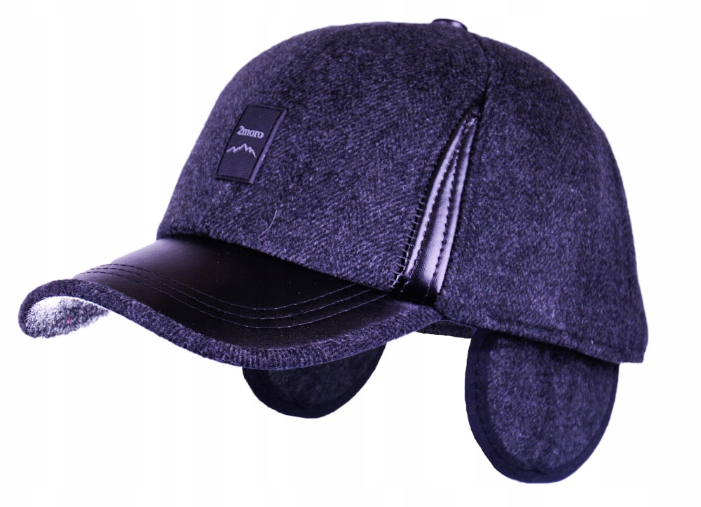 MĘSKA, ZIMOWA CZAPKA Z DASZKIEM I NAUSZNIKAMI UNI - 7597888093