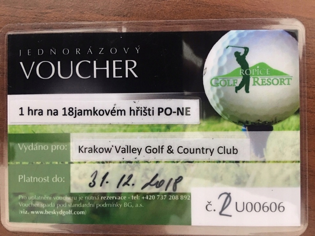 Voucher Green Fee Ropice Czechy 18 holes PN-ND