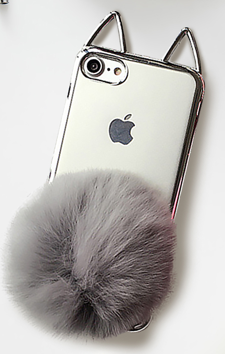 Srebrne etui kotek puszek iPhone 8 plus