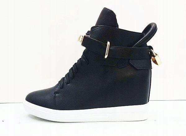 CZARNE BOTKI BUTY NA KOTURNIE SNEAKERSY KŁÓDKA 41