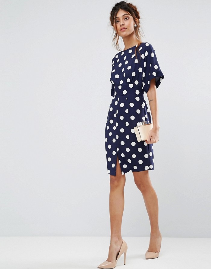 CLOSET LONDON Granatowa sukienka grochy (42) NEW 7670923035