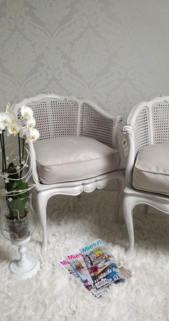Stylowy francuski fotel rafia Shabby Chic,Ludwik