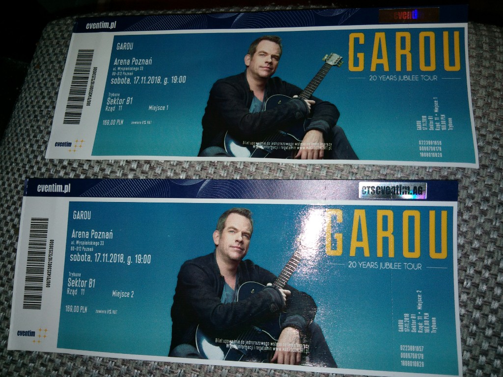 Bilet na miniony koncert Garou, pamiątka