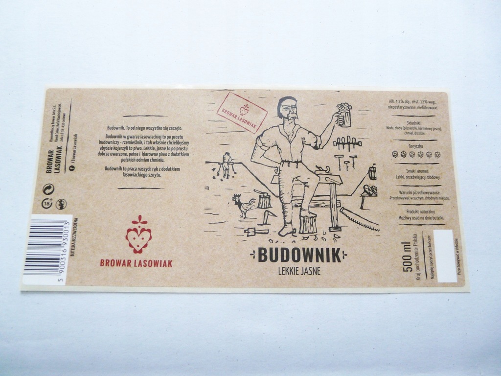BROWAR LASOWIAK. Budownik lekkie jasne. 500ml.NOWA