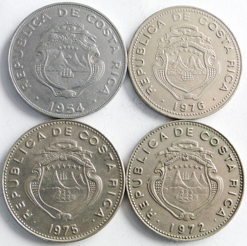 1954-1976 Kostaryka 4x 1 colon
