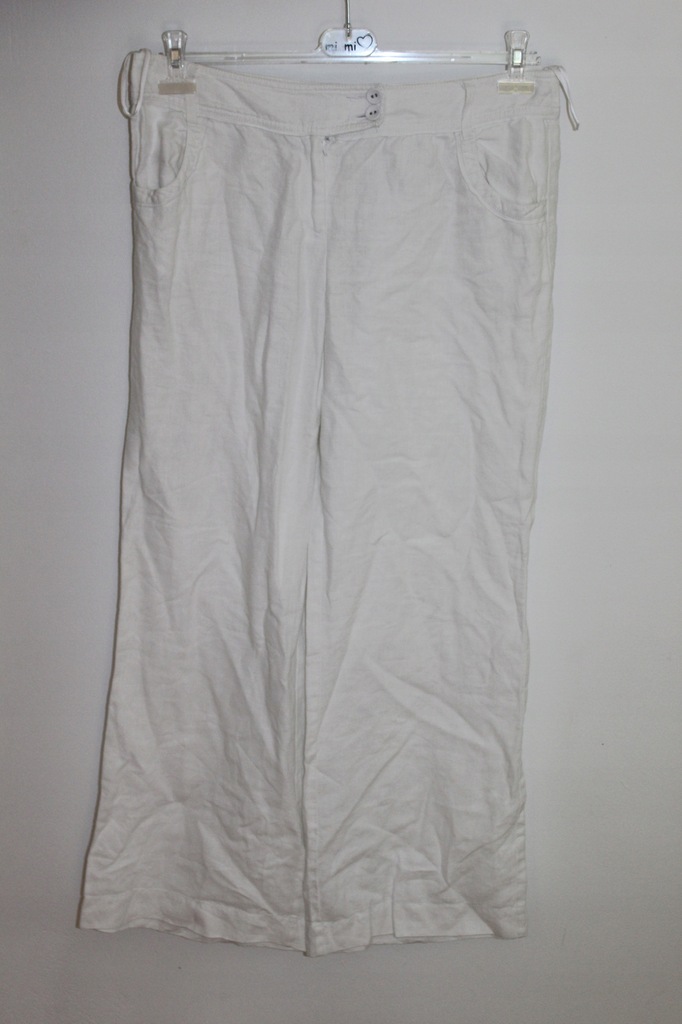 MONSOON białe lniane spodnie 42/44 WYPRZEDAŻ