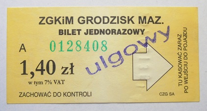 Bilet Grodzisk Mazowiecki pieczątka