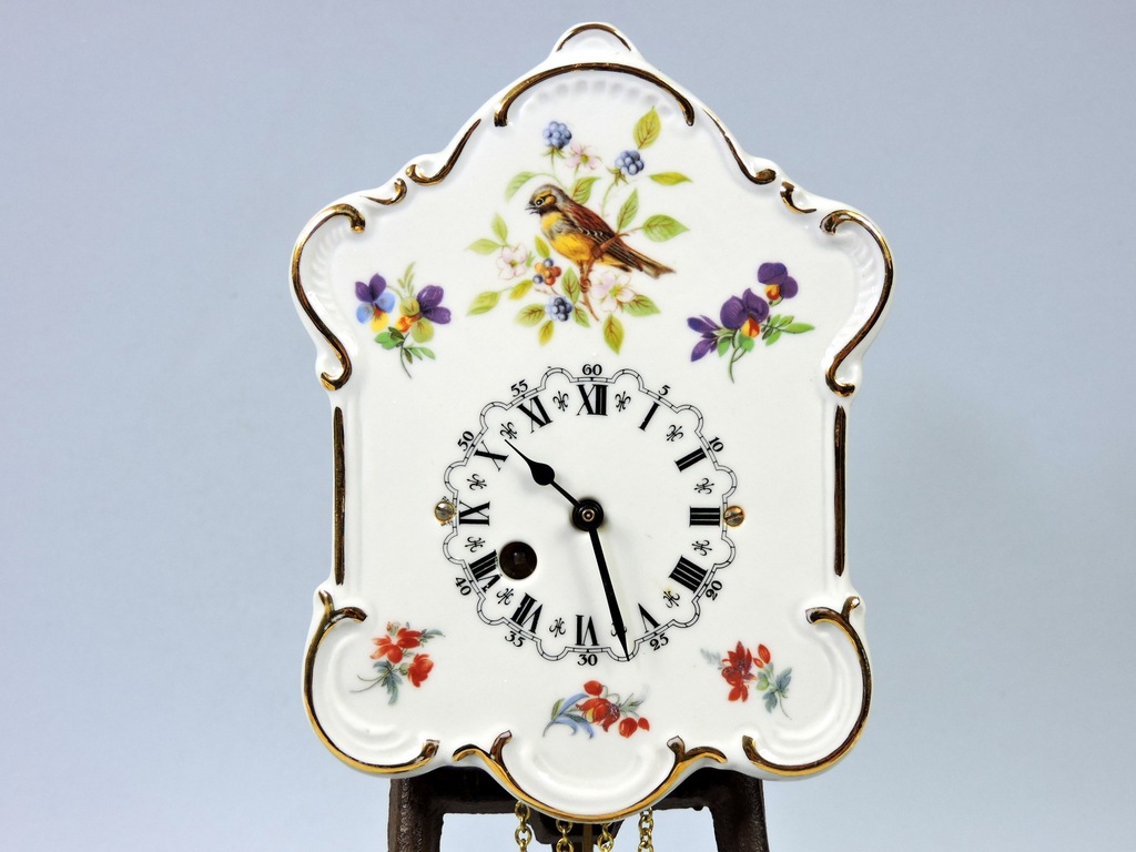 Zegar wiszący nakręcany porcelana ptak Germany