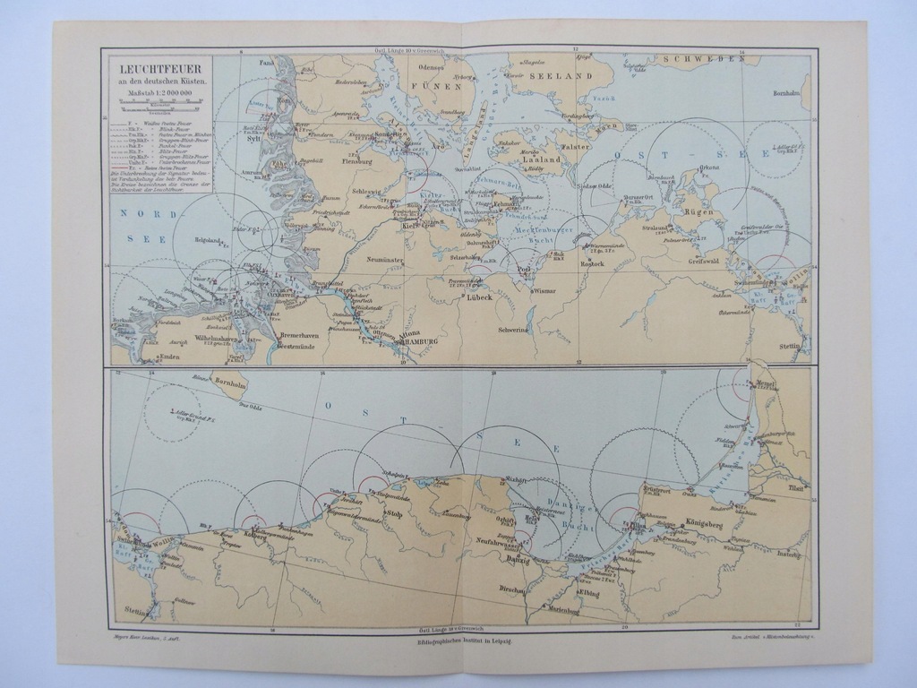 POLSKA NIEMCY LATARNIE MORSKIE mapa 1897 r.