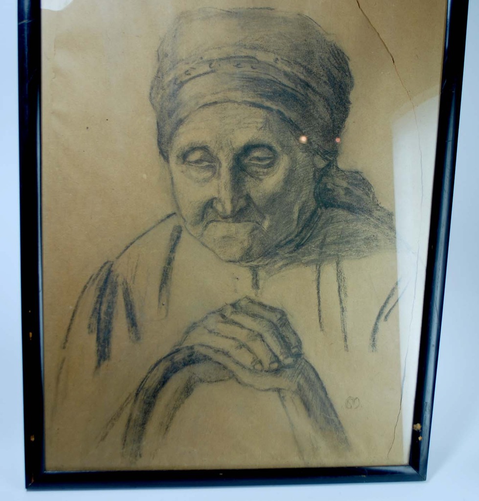 SZKIC RYSUNEK PORTRET STARA KOBIETA BABCIA PRZEDWO