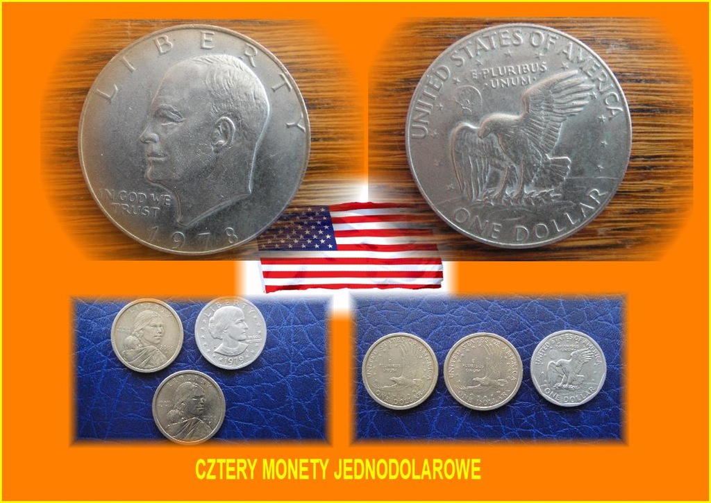 CZTERY MONETY JEDNODOLAROWE