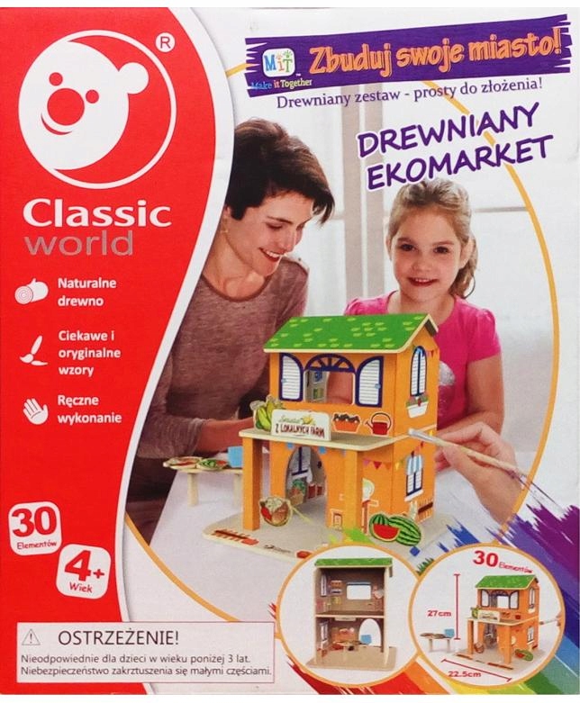 Drewniany Market Sklep Classic World Składany WAWA