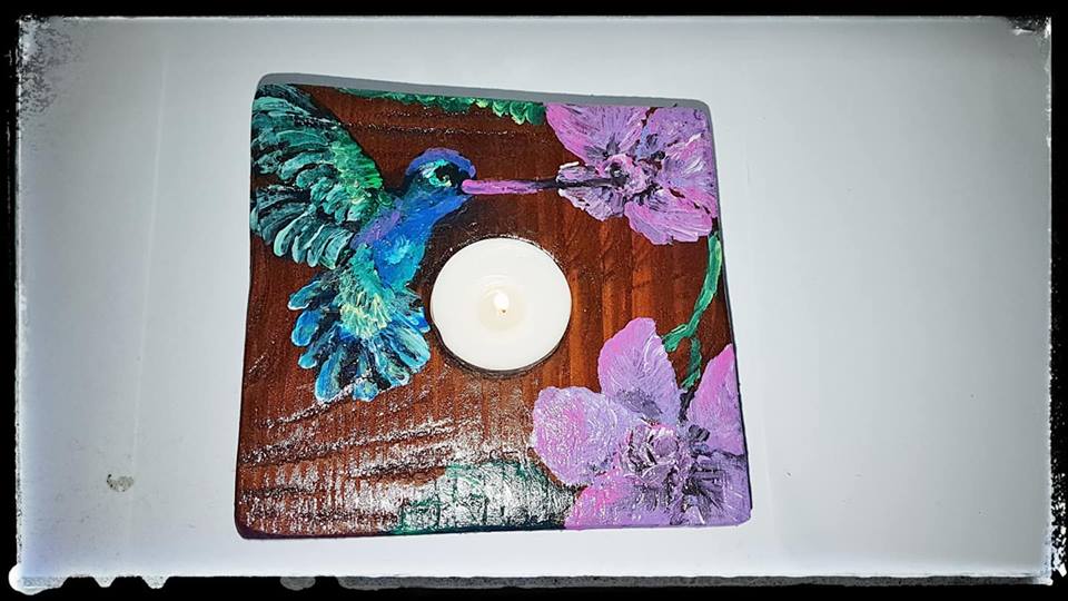 Ręcznie malowane świeczniki tealight - koliberki