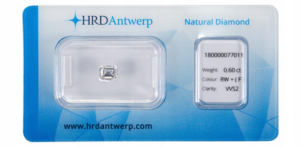 Diament szlif szmaragdowy 0.60 ct VVS2/F cert. HRD