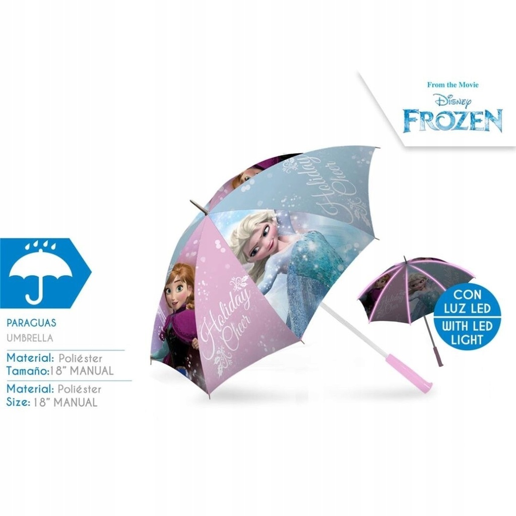 Parasol manualny świecący LED Frozen - Kraina Lodu