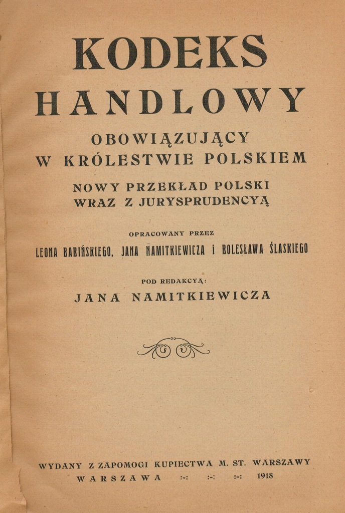Kodeks Handlowy [Namitkiewicz 1918 r.] }7504{