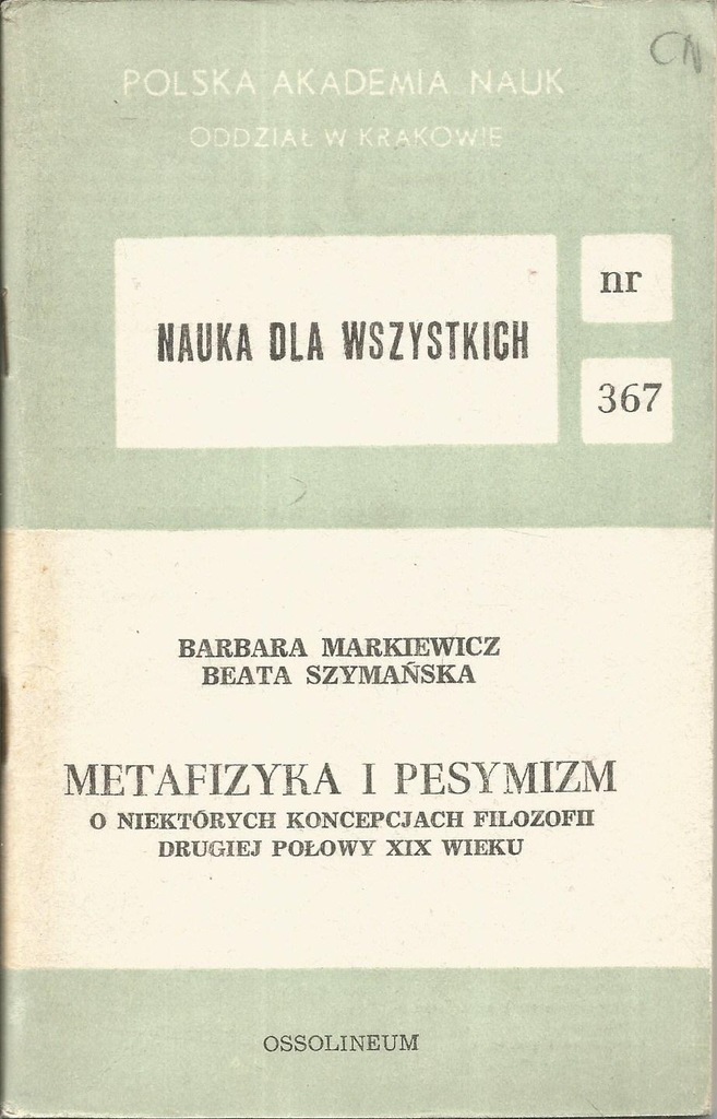 Markiewicz Szymańska - METAFIZYKA I PESYMIZM