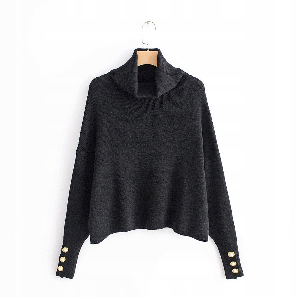 SWETER GOLF OVERSIZE Z GUZIKAMI CZARNY L