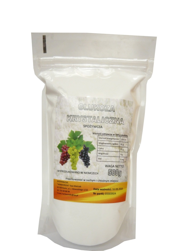 Glukoza, cukier gronowy, dextrose 500g  FIT