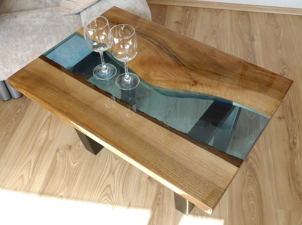 Stolik kawowy z drewna i żywicy - 7411797630 - oficjalne archiwum Allegro